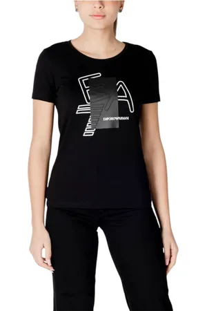 EA7 Tops, Dames, Zwart, L, Katoen, T-shirt met korte mouwen