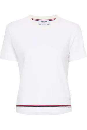 Thom Browne Tops, Dames, Wit, S, Katoen, Cotton Piqué Knit T-Shirt
