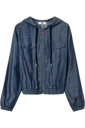 Twin-Set Sweatshirts & Hoodies, Dames, Blauw, S, Katoen, Chambray Zip Hoodie met Metalen Details