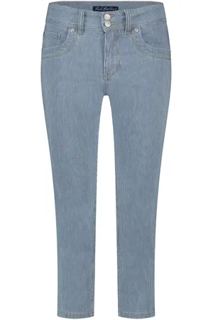 Red Button Jeans, Dames, Blauw, XL, Katoen, Blauw Gestreepte Capri Broek