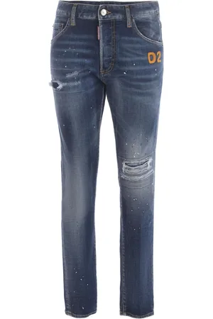 Dsquared2 Jeans, Dames, Blauw, S, Katoen, Logo Geborduurde Distressed Jeans
