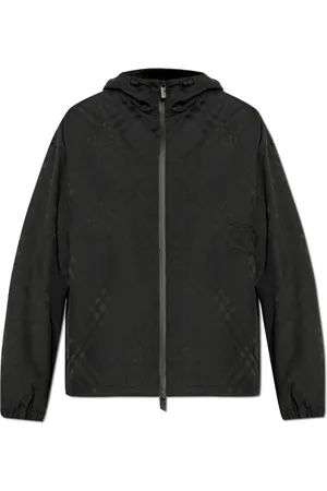 Burberry Jassen, Heren, Zwart, L, Nylon, Geruite Jas met Capuchon en Trekkoord