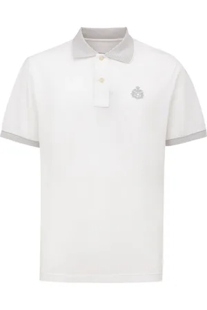 CANALI Tops, Heren, Wit, L, Katoen, Polo Shirt met Korte Mouwen