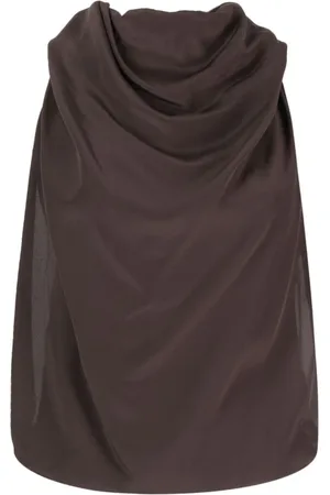 Lanvin Tops, Dames, Bruin, M, Mouwlloze Gedrapeerde Zijden Top