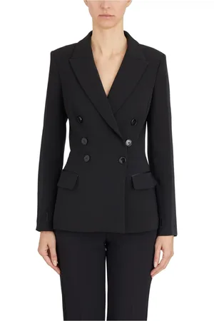 Elisabetta Franchi Jassen, Dames, Zwart, S, Satijn, Double-Breasted Jas met Satijnen Details