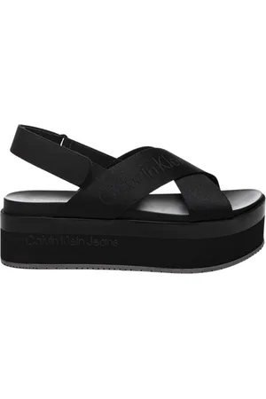 Calvin Klein Schoenen, Dames, Zwart, 38 EU, Flatform Sling Sandaal