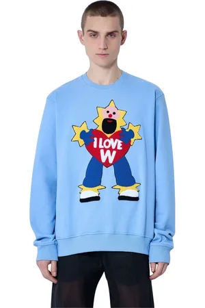WALTER VAN BEIRENDONCK Sweatshirts & Hoodies, Heren, Blauw, L, Katoen, Katoenen Jersey Logo Sweatshirt