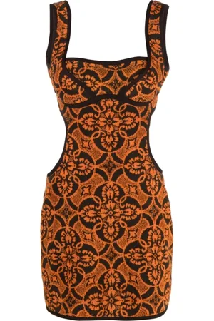 Marine Serre Kleedjes, Dames, Rood, M, Katoen, Sunset Orange Cut-Out Minidress