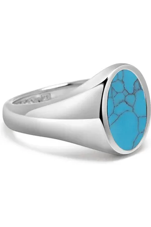 Nialaya Accessoires, Heren, Grijs, 60 MM, Turquoise Oval Signet Ring