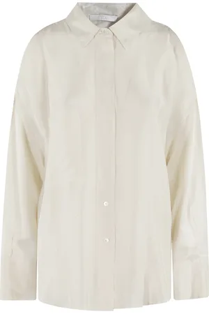 TELA Blouses & Shirts, Dames, Wit, M, Zijden Split Shirt Lange Mouw Geknoopt