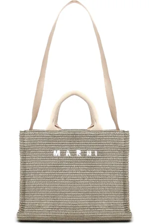 Marni Tassen, Dames, Groen, ONE Size, Katoen, East/West Small Woven Raffia Tote Bag