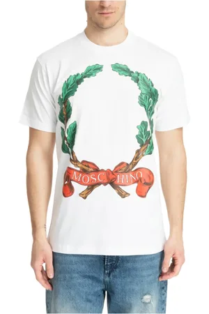 Moschino Tops, Heren, Wit, M, Katoen, Kroon Logo Patroon T-shirt