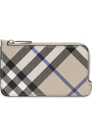 Burberry Accessoires, Dames, Grijs, ONE Size, Leer, Geruite Card Case met Rits