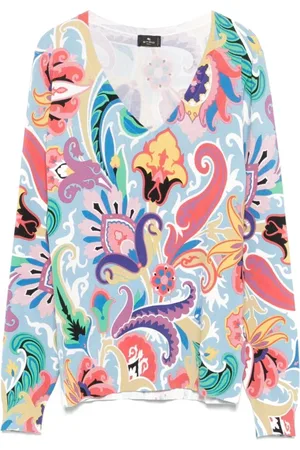 Etro Tops, Dames, Blauw, M, Trui met veelkleurige bloemenprint
