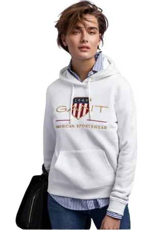 GANT Sweatshirts & Hoodies, Dames, Wit, L, Katoen, Golden Effect Hooded Sweatshirt