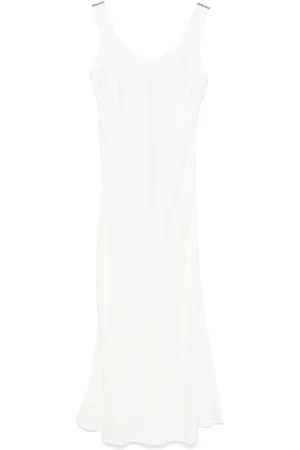 Brunello Cucinelli Kleedjes, Dames, Wit, S, Linnen, Elegante C600 Jurk