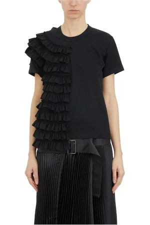 Comme des Garçons Tops, Dames, Zwart, S, T-shirt met ruches