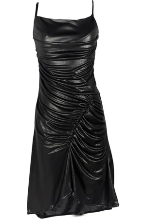 Marine Serre Kleedjes, Dames, Zwart, S, Polyester, Geplooide Gedrapeerde Jurk