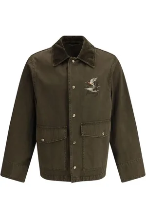 Burberry Jassen, Heren, Groen, M, Katoen, Velvet Collar Katoenen Jas met Borduursel