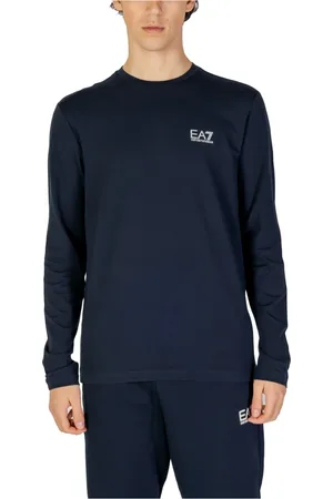 EA7 Tops, Heren, Blauw, S, Katoen, Long Sleeved Cotton Core Identity T Shirt