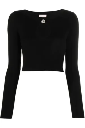 Liu Jo Tops, Dames, Zwart, M, Jewel Neck Cropped Sweater
