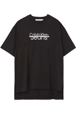 Calvin Klein Tops, Dames, Zwart, S, Disrupted Logo Oversize T-shirt