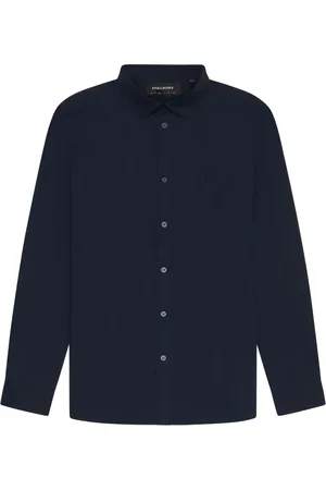 Lyle & Scott Overhemden, Heren, Blauw, XL, Katoen, Tonal Eagle Easy Care Poplin Overhemd