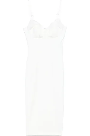 Elisabetta Franchi Kleedjes, Dames, Wit, XS, Satijn, Satijnen Strik Crêpe Midi Jurk