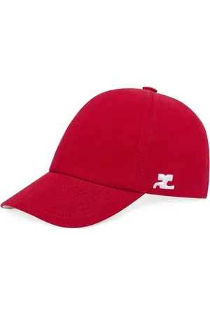 Courrèges Accessoires, Dames, Rood, M, Katoen, Verstelbare Strap Gebogen Klep Pet