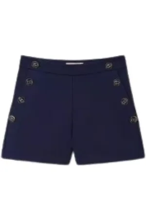 Twin-Set Korte broeken, Dames, Blauw, S, Polyester, Stijlvolle Slim Shorts met Metalen Knopen