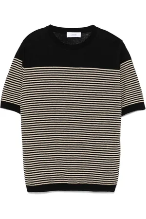 LARDINI Tops, Heren, Zwart, L, Linnen, Linnen T-shirt