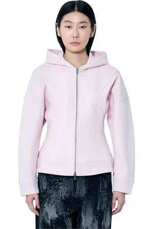 Ganni Sweatshirts & Hoodies, Dames, Roze, M, Katoen, Cotton Fleece Zip Hooded Sweatshirt