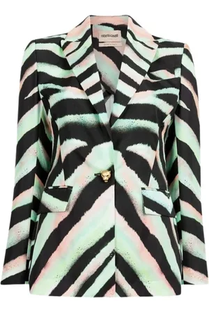Roberto Cavalli Jassen, Dames, Veelkleurig, S, Leer, Blazer met zebraprint en panterkopversiering