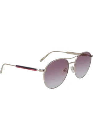 Longchamp Accessoires, Dames, Geel, ONE Size, Bruin Verloop Metalen Zonnebril