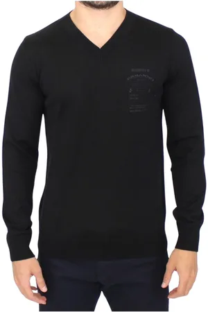 ERMANNO SCERVINO Truien, Heren, Zwart, M, Wol, Elegante Zwarte V-hals Trui van Wolmix