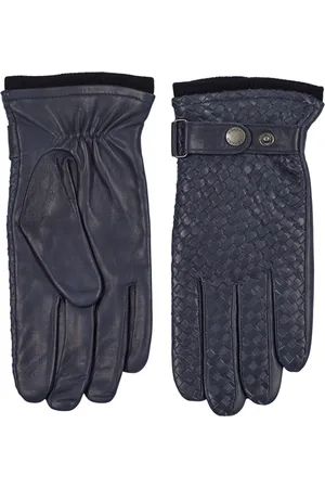 Howard London Accessoires, Heren, Blauw, S, Wol, Lederen Gevlochten Handschoenen