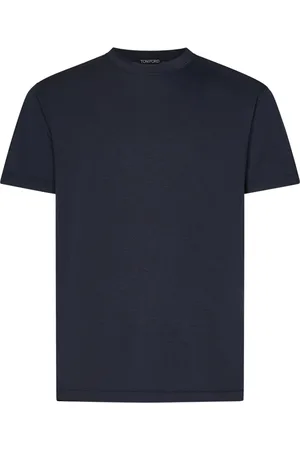 Tom Ford Tops, Heren, Blauw, 2Xl, Katoen, Blauw Crew-neck T-shirt Lyocell Katoen