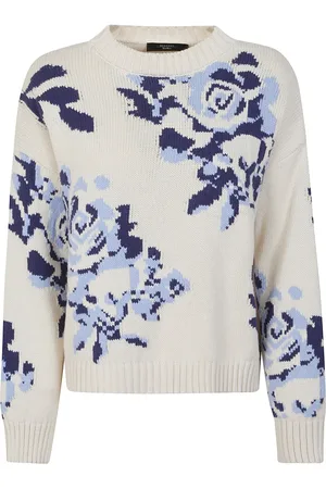 Max Mara Truien, Dames, Veelkleurig, S, Katoen, Beige Blauwe Sweater van Katoenmix