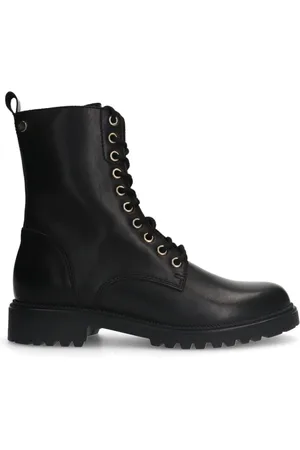 Manfield Schoenen, Dames, Zwart, 37 EU, Zwarte leren veterschoenen