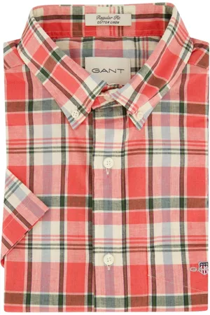 GANT Overhemden, Heren, Veelkleurig, M, Katoen, Casual Short Sleeve Pink Check Shirt