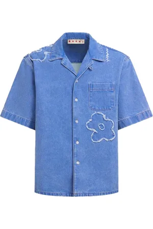 Marni Overhemden, Heren, Blauw, M, Denim, Lichtblauwe Denim Bowling Shirt