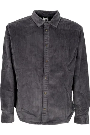 Element Overhemden, Heren, Grijs, M, Katoen, Fluweel Shirt met Boomicoon Print