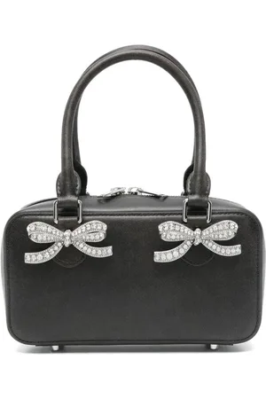 Self-Portrait Tassen, Dames, Zwart, ONE Size, Leer, Zwarte Mini Tote Tas van Zwart Distressed Leer
