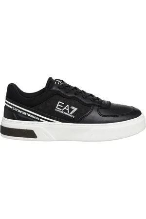 EA7 Schoenen, Heren, Zwart, 42 1/2 EU, Effen Lace-Up Sneakers