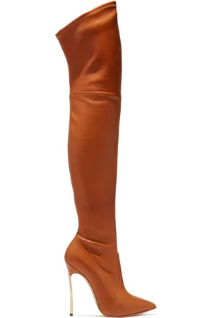 Casadei Schoenen, Dames, Bruin, 37 1/2 EU, Leer, Nogal leren overknee laarzen
