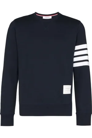 Thom Browne Sweatshirts & Hoodies, Heren, Blauw, L, Katoen, Klassiek Sweatshirt IN Klassieke Loopback 4 BAR