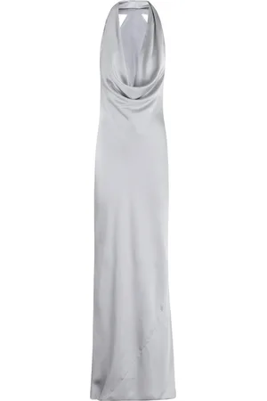 Norma Kamali Kleedjes, Dames, Grijs, L, Polyester, Elegante Gedrapeerde Bias Jurk