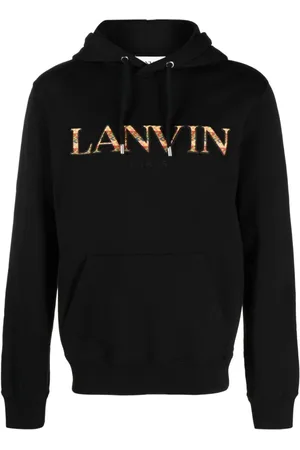 Lanvin Sweatshirts & Hoodies, Heren, Zwart, L, Katoen, Hooded katoenen sweater met geborduurd logo