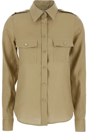 SEMICOUTURE Blouses & Shirts, Dames, , S, Linnen, Linnen Overhemd met Puntkraag