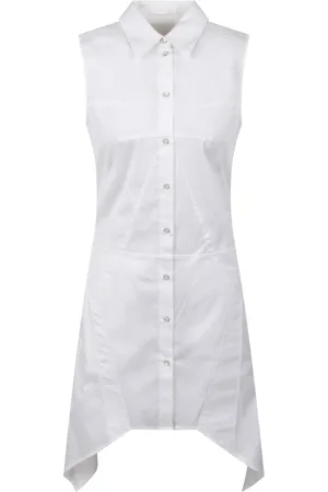 Helmut Lang Kleedjes, Dames, Wit, 2Xs, Katoen, Bustier Overhemdjurk met Zakdoekzoom